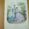 Moda costum rochie evantai gravura color La mode illustree Paris 1868