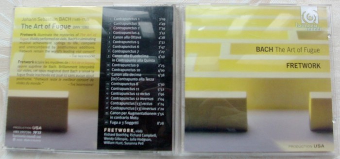 CD ORIGINAL HARMONIA MUNDI: J.S. BACH - THE ART OF THE FUGUE (FRETWORK ENSEMBLE, Rec. 2001)