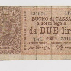 2 lire Italia 1914 Regele Vittorio Emanuel III circulata