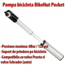 Mini pompa BIKEHUT POCKET pentru bicicleta 8Bar / 120PSI, corp din aluminiu, telescopica foto