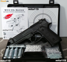 Pistol airsoft Beretta M9 180 m/s aer comprimat CO2 + geanta + butelii + bile NOU foto