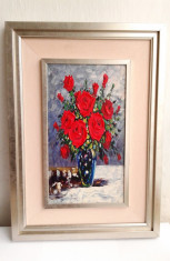 Tablou Vaza cu trandafiri rosii, natura moarta/ pictura cu ulei pe panza foto