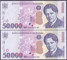 Bancnota Romania 50.000 Lei 2000 - P109A UNC (pretul este pentru doua bancnote cu serii consecutive) foto