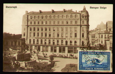 1929 Banque Belge Bucuresti, carte postala TCV cu timbru C. Raiu - Posta Aeriana foto