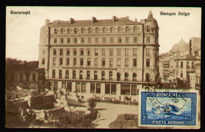 1929 Banque Belge Bucuresti, carte postala TCV cu timbru C. Raiu - Posta Aeriana
