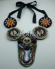 COLIER SUPRADIMENSIONAT CU MARGELE VINTAGE TRIBAL FLOWER POWER foto