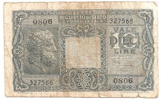 ITALIA BIGLIETTO DI STATO 10 LIRE 1944 U foto