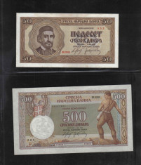 [ Y ] - Serbia set 50 si 500 dinari 1942 UNC !!! foto