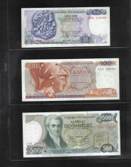 [ Y ] - Grecia set 50 si 100 drahme 1978, 500 drahme 1983, 1000 drahme 1987 UNC foto
