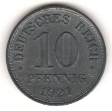 SV * Germania 10 PFENNIG 1921 * AUNC + luciu monetar