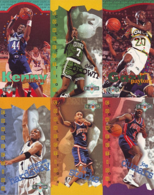 1995 Jucatori americani de baschet 6 cartonase mari cu reclama NBA, Trade Cards foto