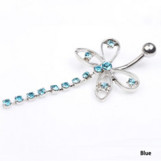 Piercing / cercel pentru buric din inox fluture albastru Butterfly Blue foto