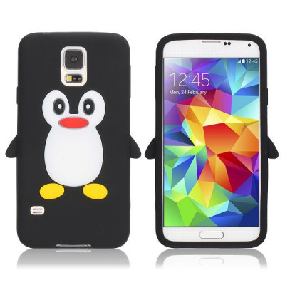 Husa Samsung Galaxy S5 silicon negru moale pinguin foto