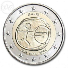 MALTA 2 euro comemorativ 2009 EMU-10 ani Uniune, UNC foto