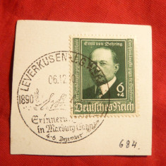 Timbru pe fragment cu stamp. speciala- Emil von Behring -Germania nazista