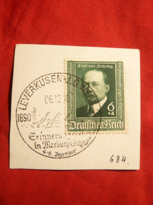 Timbru pe fragment cu stamp. speciala- Emil von Behring -Germania nazista foto