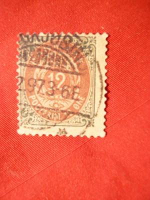 Timbru 12 ore 1875 Danemarca gri-lila , stamp. ,dant. 12 1/2 foto