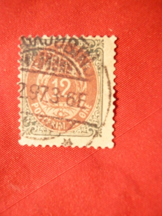 Timbru 12 ore 1875 Danemarca gri-lila , stamp. ,dant. 12 1/2