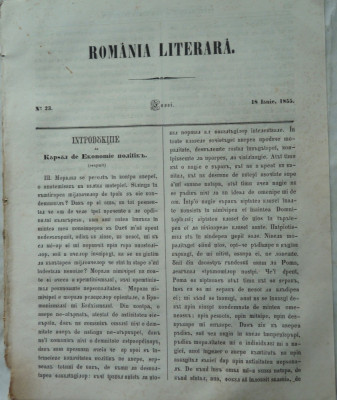 Revista Romania literara ; Director Vasile Alecsandri , nr. 23 , 1855 foto