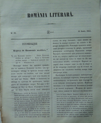 Revista Romania literara ; Director Vasile Alecsandri , nr. 22 , 1855 foto