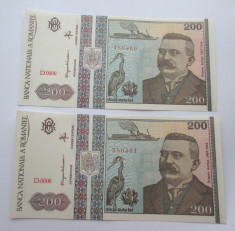 2 X 200 lei 1992 Romania UNC necirculate SERII CONSECUTIVE foto