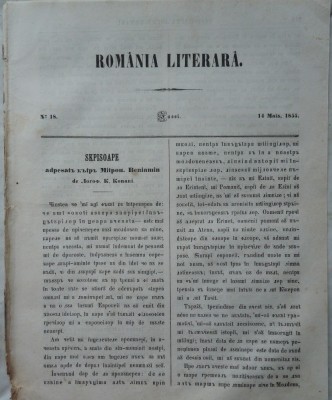 Revista Romania literara ; Director Vasile Alecsandri , nr. 18 , 1855 foto