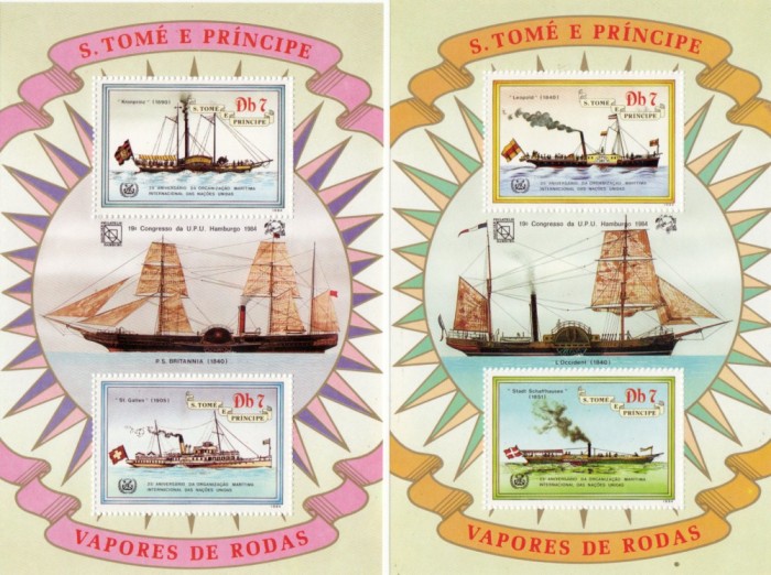 2 COLITE SI 4 BLOCURI NAVIGATIE VAPOARE , S.TOME E PRINCIPE 1984 90 E