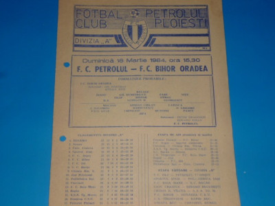 Program meci fotbal PETROLUL Ploiesti - FC BIHOR Oradea 16.03.1984 foto