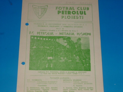 Program meci fotbal PETROLUL Ploiesti - METALUL Plopeni 19.09.1976 foto