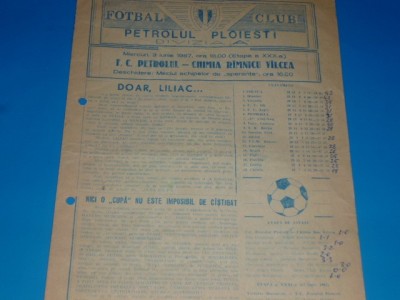 Program meci fotbal PETROLUL Ploiesti - CHIMIA Ramnicu Valcea 03.06.1987 foto