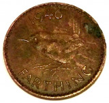 G5. ANGLIA MAREA BRITANIE FARTHING 1946, 2.80 g., Bronze, 20 mm, George VI **, Europa