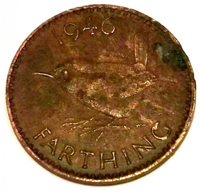 G5. ANGLIA MAREA BRITANIE FARTHING 1946, 2.80 g., Bronze, 20 mm, George VI **