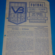 Program meci fotbal VICTORIA Bucuresti - PETROLUL Ploiesti 23.02.1986 Cupa Romaniei