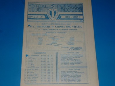 Program meci fotbal PETROLUL Ploiesti - CHIMIA Ramnicu Valcea 16.10.1982 foto