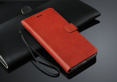 Husa / toc piele naturala de bovina iPhone 6 / 6S lux, flip cover portofel, maro foto