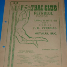 Program meci fotbal PETROLUL Ploiesti - METALUL Bucuresti 18.03.1979