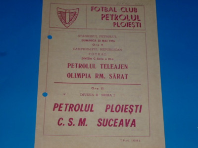 Program meci fotbal PETROLUL Ploiesti - CSM SUCEAVA 23.05.1976 foto