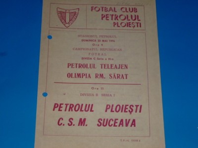 Program meci fotbal PETROLUL Ploiesti - CSM SUCEAVA 23.05.1976 foto