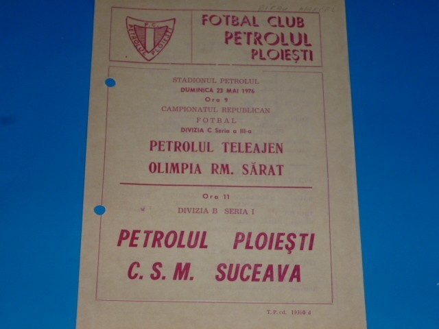 Program meci fotbal PETROLUL Ploiesti - CSM SUCEAVA 23.05.1976