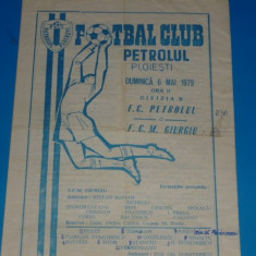 Program meci fotbal PETROLUL Ploiesti - FCM GIURGIU 06.05.1979