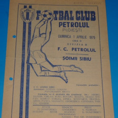 Program meci fotbal PETROLUL Ploiesti - SOIMII Sibiu 01.04.1979
