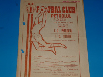 Program meci fotbal PETROLUL Ploiesti - FC BIHOR Oradea 16.03.1978 foto