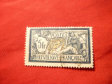 Timbru 5 fr.albastru si chamoix 1900 , Franta , stampilat