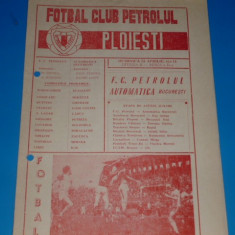 Program meci fotbal PETROLUL Ploiesti - AUTOMATICA Bucuresti 25.04.1982