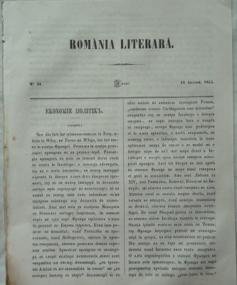 Revista Romania literara ; Director Vasile Alecsandri , nr. 31 , Iasi , 1855 foto