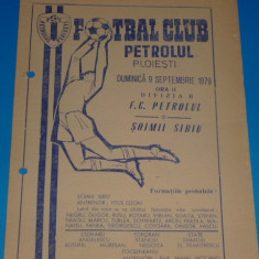 Program meci fotbal PETROLUL Ploiesti - SOIMII Sibiu 09.09.1979