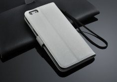 Husa / toc protectie piele fina iPhone 6 PLUS lux, tip flip cover portofel, ALB foto