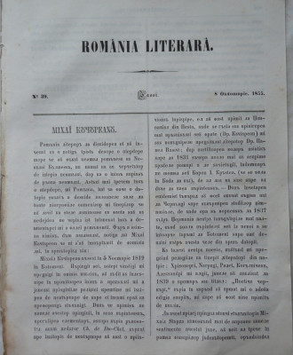 Revista Romania literara ; Director Vasile Alecsandri , nr.39 , Iasi , 1855 foto