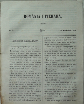 Revista Romania literara ; Director Vasile Alecsandri , nr.36 , Iasi , 1855 foto