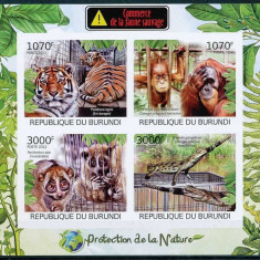 BURUNDI 2012 FAUNA ANIMALE SALBATICE TIGRI, MAIMUTE - NEDANTELAT MICHEL CAT.2620B-2663B